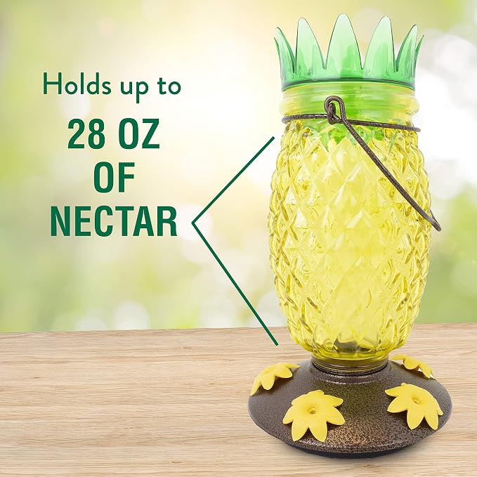 Perky-Pet Pineapple Top-Fill Glass Hummingbird Feeder - 28 oz Nectar Capacity - 9110-2 - Trendy Bird Feeder Outdoors - Feed Humming Birds - Outdoor Decor - Easy to Fill and Clean - 2 Pack
