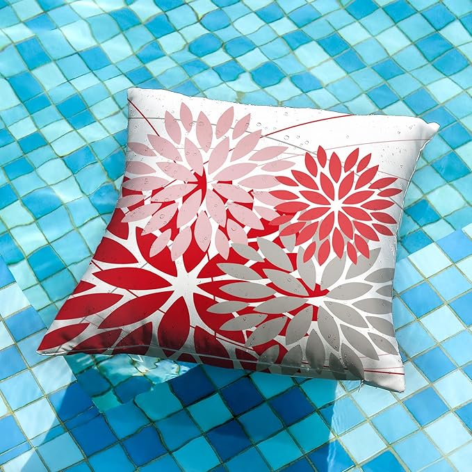 DFXSZ Outdoor Pillow Covers 20x20 Inch Set of 2 Pink Red Grey Flower Decorative Waterproof Summer Outdoor Pillow Covers Valentines Pillow Covers for Patio Funiture Garden Couch 168M20