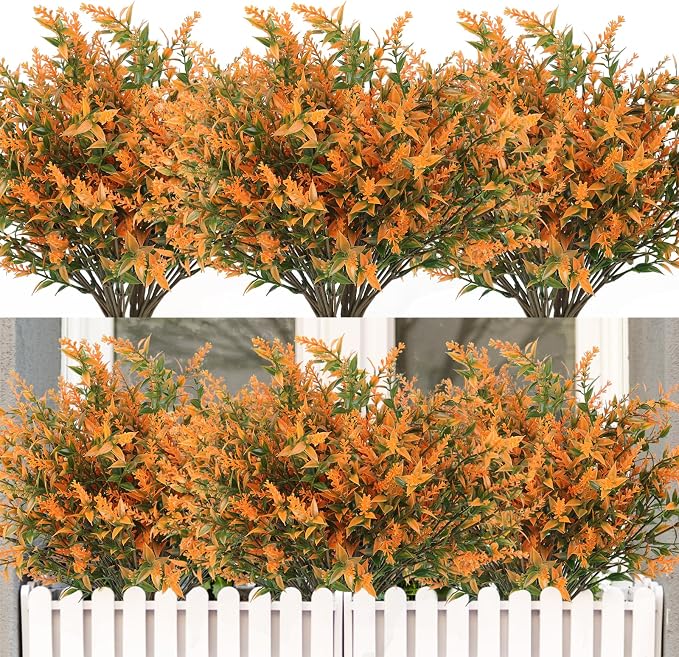 RECUTMS Artificial Flowers Fake Outdoor Plants Faux UV Resistant Lavender Flower Plastic Shrubs Indoor Outside Hanging Decorations Fall Flowers for Decoration，20 Bundles-Salmon