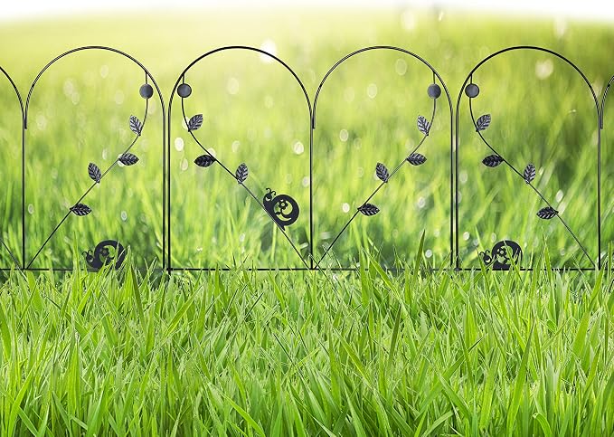 24in x 12ft Decorative Garden Fence 6 Piece Metal Garden Border Dogs Barrier Animal Fencing Rustproof Edging Flower Bed Landscape Iron Wire Outdoor Patio