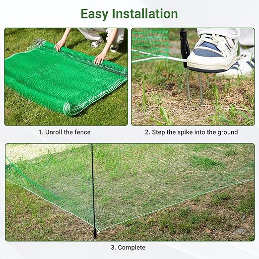 Temporary Fence with Posts 4' x 100' for for Dogs Outdoor Backyard | Plastic Garden Fence Animals Barrier with Fiberglass Stake Windbreak Rope, Portable Outdoor Fence Easy to Use