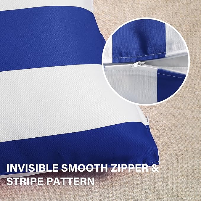 Western Home Pack of 2 Decorative Outdoor Solid Waterproof Striped Throw Pillow Covers Polyester Linen Garden Farmhouse Cushion Cases for Patio Tent Balcony Couch Sofa 18x18 inch Blue