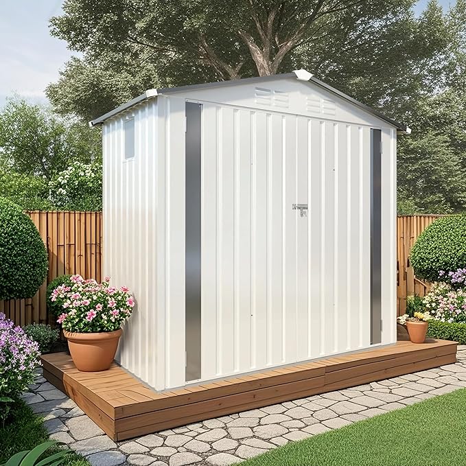 KEIKI 6x4 FT Outdoor Metal Storage Shed with Window and Lockable Door,Peaked Roof for Patio Backyard Garden