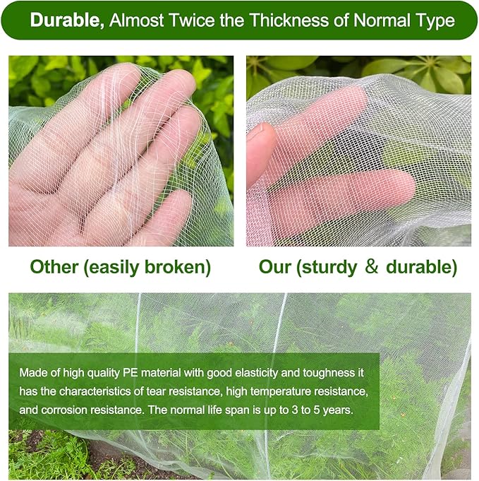 Garden Netting, Jevrench Durable Ultra Fine Garden Netting, Garden Plant Cover Row Cover Makes Plants, Vegetables, Fruits, and Flowers Grow Better (10ft x 35ft)
