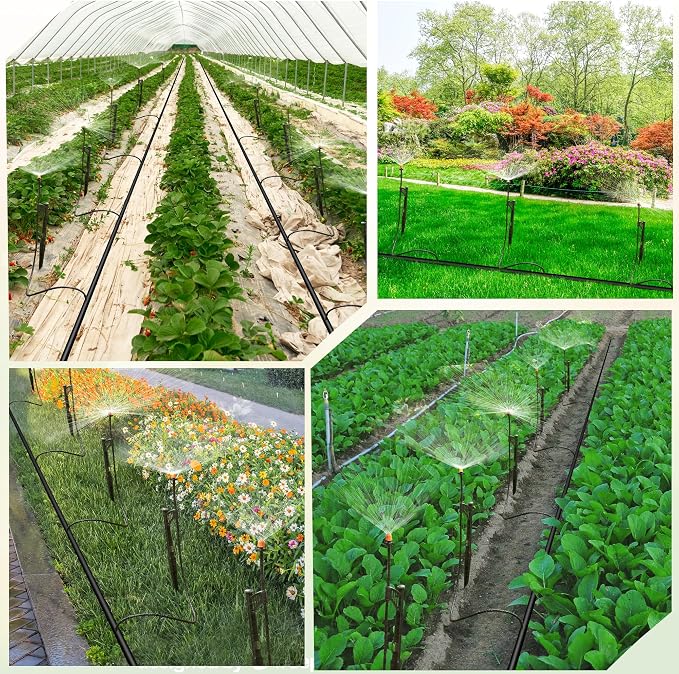12 Sets 360°Drip Micro Spray Emitters with Sprinkler Stake, Drip Sprinkler Heads with Adjustable Riser 1/4" Irrigation Tubing and Barbed Coupler,Micro Sprinkler Assembly for Garden Irrigation System