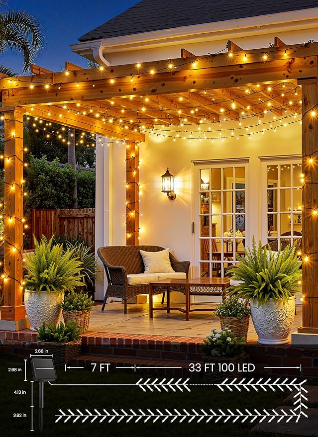 Brightown 2 Pack Solar String Lights Outdoor Waterproof, 80FT 200 LED Solar Powered Christmas Lights with 8 Modes, Auto On/Off, Patio Lights for Outside Tree Garden Balcony Party Decor (Warm White)