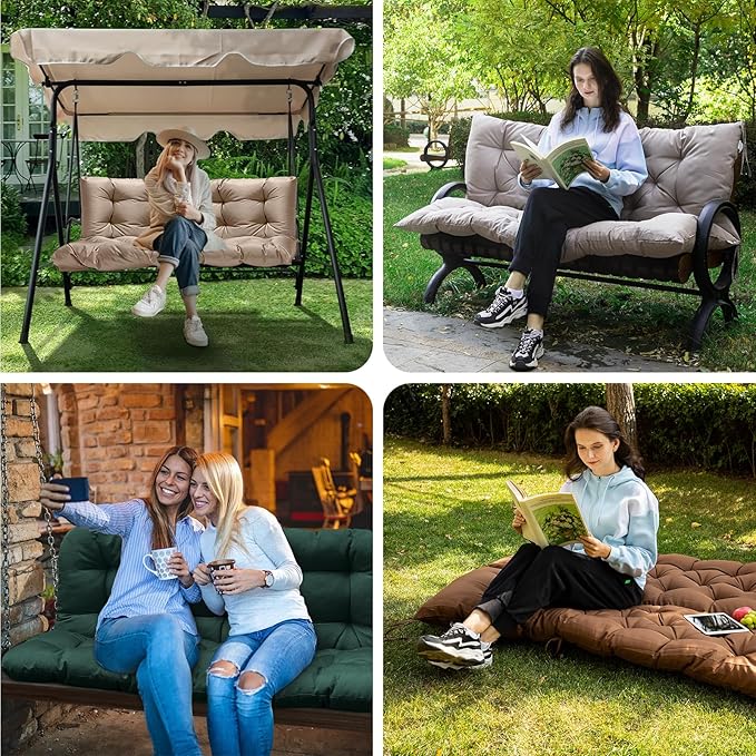Outdoor Swing Cushions,Waterproof Swing Cushions 3 Seater Replacement with Backrest,Outdoor Thickened Bench Cushion with Ties for Porch,Patio,Backyard,Garden (Lake Blue 60 * 40 in)