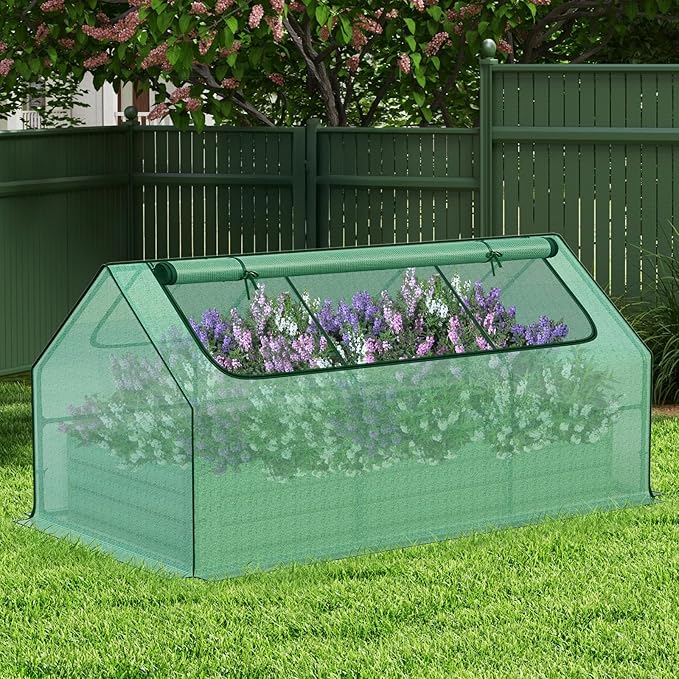 BPS Raised Garden Bed Set, 6x3x1 FT Metal Bottomless Flower Bed with PE Cover for Outdoor Planting, Green