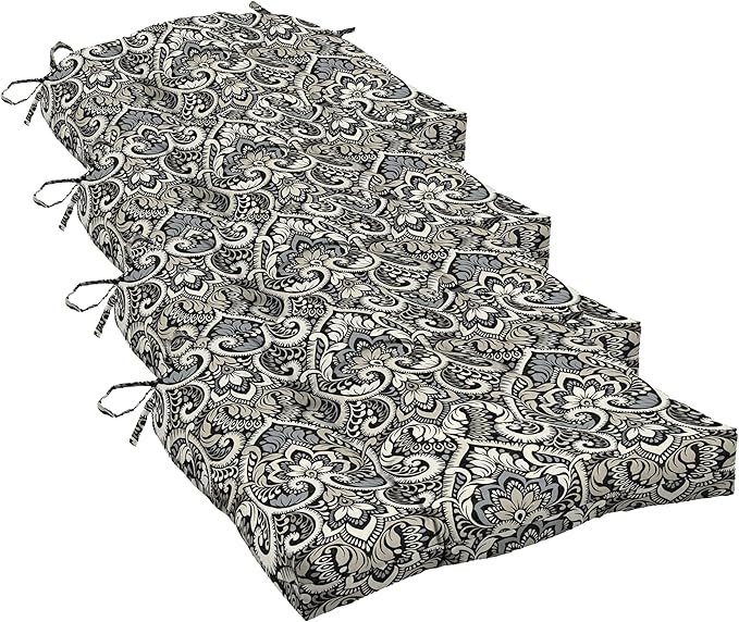 Arden Selections Rocking Chair Cushion, 21 x 21, Rain-Proof, Fade Resistant, Cushion for Rocking and Outdoor Chairs 18 x 20, Black Aurora Damask (Pack of 4)