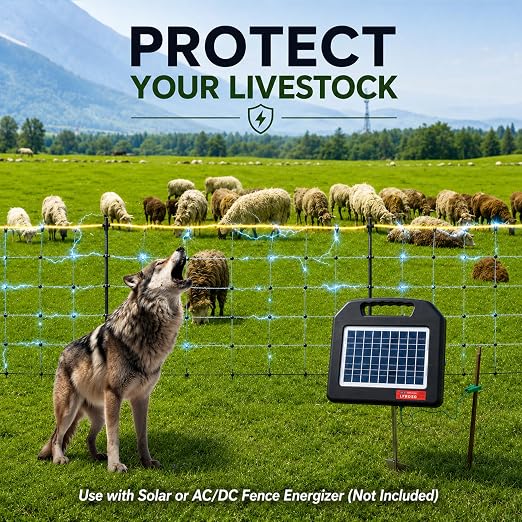 Electric Fence Netting, 49.6" H x 164'L, Electric Poultry Fence, Net Fencing Kit, Movable Livestock Nets for Yard,Backyards,Farms,Ranches, Energizer Not Included
