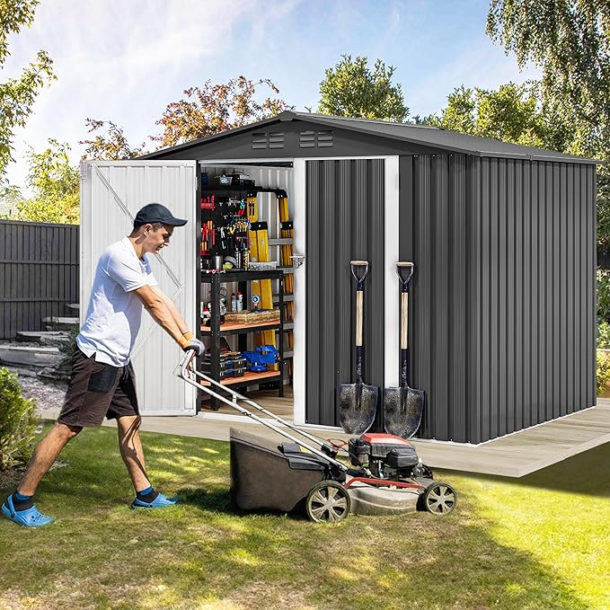 DWVO 7'x5' Large Metal Outdoor Storage Shed, Heavy Duty Tool Storage Sheds for Backyard Patio Lawn - Ideal for Bicycles, Garden Tools, and Lawn Equipment, Easy-to-Assemble, Dark Gray