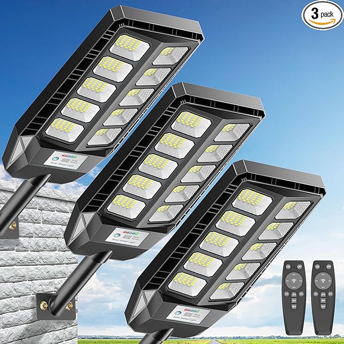 Deepn Solar Lights Outdoor, IP66 Waterproof Street Lights Outdoor, 6500K Dusk to Dawn Solar Security Flood Lights Motion Sensor with Remote Control for Yard, Entryway Garage, Porch 3 Pack