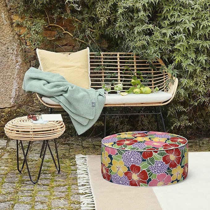 LVTXIII Inflatable Stool Ottoman Footrest with Handle, Decorative Fade-Resistant Foot Stool, Indoor or Outdoor Pouf for Home Garden and Camping Use, D21 x W 21 x H9, Flower Bloom