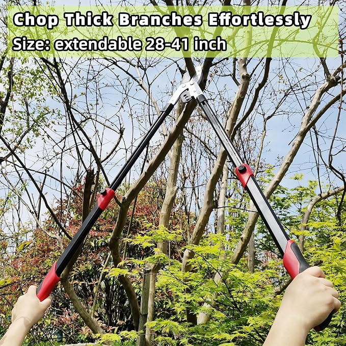 YRTSH Loppers Branch Cutter Heavy Duty Tree Trimmer, Extendable 28-41" Tree Pruner with Compound Action, Tree Cutter with 2 Inch Clean Cut Capacity Chop Thick Branches Effortlessly
