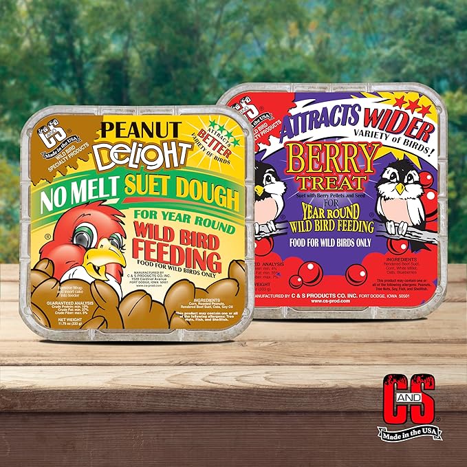 C&S Suet Variety Value Pack, Peanut Delight Dough & Berry Treat, Wild Bird Food, Year Round Source of Energy for Birds, 24 Pack