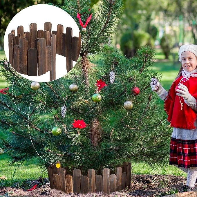 Bucherry 8 Pcs Wood Garden Edging Border No Dig Landscape Edging Anti Corrosive Lawn Picket Fence with Gloves Decorative Flower Bed for Yard Patio Pathway Tree Outdoor 7.9 x 47 Inch