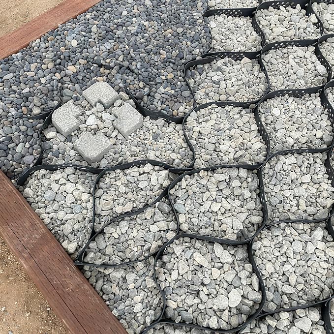 Gravel Grid 4 x 11FT-2" Depth HDPE Geo Grid 1885 lbs Per Sq Ft Load with U-Shaped Stakes & Connectors for Driveway, Patio, Shed Base, Parking Lot, Grass Stabilization, Black