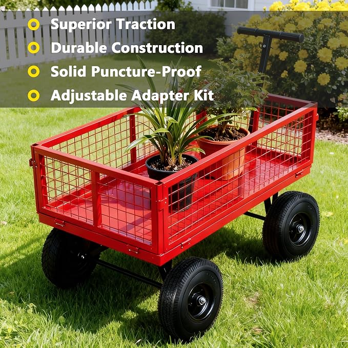 4.10/3.50-4 Flat Free Tire, 10 Inch Solid Tires and Wheels Replacement with 5/8'' Bearings, 2.2" Offset Hub for Hand Truck, Dolly, Wheelbarrow, Includes Adapter Kit (2 PACK)