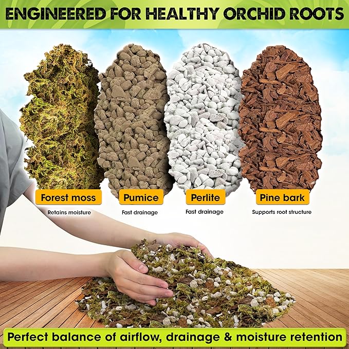 [Upgraded] DUSPRO Orchid Potting Mix for Repotting with Forest Moss, Pine Bark, Perlite & Pumice, Orchid Bark Potting Mix, Orchid Repotting Soil, Drainage Indoor Potting, Orchid Pot Not Included,1 QRT