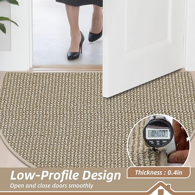 BEQHAUSE Dirt Trapper Door Mat 32" x 48" Half Circle Non-Slip Washable Doormats Entrance Rugs Absorbent Welcome Low Profile Floor Mats for Front Back Door and Entryway, Light Beige