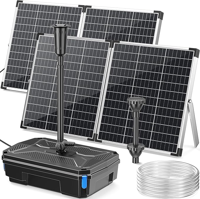 POPOSOAP 120W Solar Fountain Pump and Filter Kit, 1600GPH Solar Powered Pond Filter with 4-Stage Biological Filtration, Water Pump & Pond Filter Box for Outdoor Koi Pond, Garden, Waterfall P3120