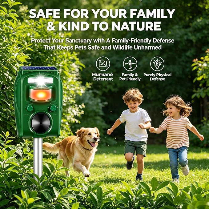 2Pack Upgraded Bird Deterrent Solar Animal Repellent Ultrasonic Outdoor with Motion Sensor Strobe Light for Pigeon Woodpecker Cat Rabbit Raccoon Squirrel Skunk Deer Repellent Devices for Yard Garden