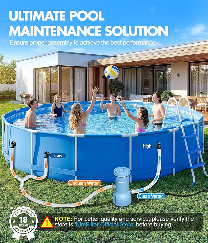 KimFilter Pro Series 1000 GPH Above Ground Pool Filter Pump, Powerful Pool Cartridge Filter Pump, Water Circulation and Filtration System -Improved Water Clean & Clarity, Pools Pumps Above Ground-Blue
