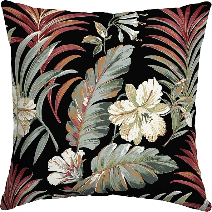 Arden Outdoor Toss Pillow, 16 x 16, Rain-Proof, Fade Resistant Simone Black Tropical
