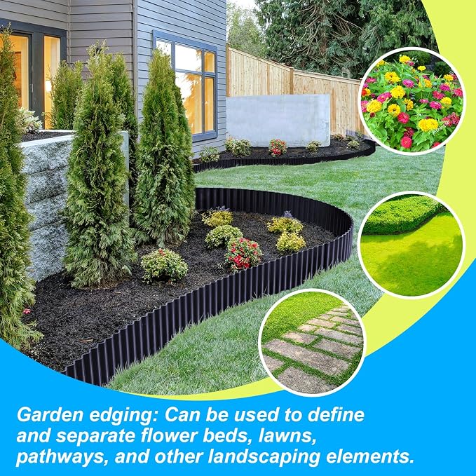 LAVEVE Corrugated Metal Garden Edging 8" x 20Ft, Landscape Edging Border for Lawn, Flower Bed, Garden Fence, Paver Edging (Graphite)