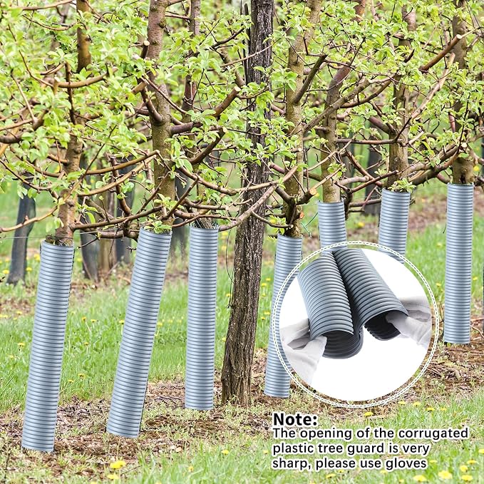Nuenen 12 Pcs Corrugated Tree Guards, Long 15.75 Inch Diameter 1.96 Inch Pp Tree Trunk Protectors, Tree Bark Protector Tube Wraps for Saplings Plants Seedlings Deer Rabbit Cats Rodents Mowers (Gray)
