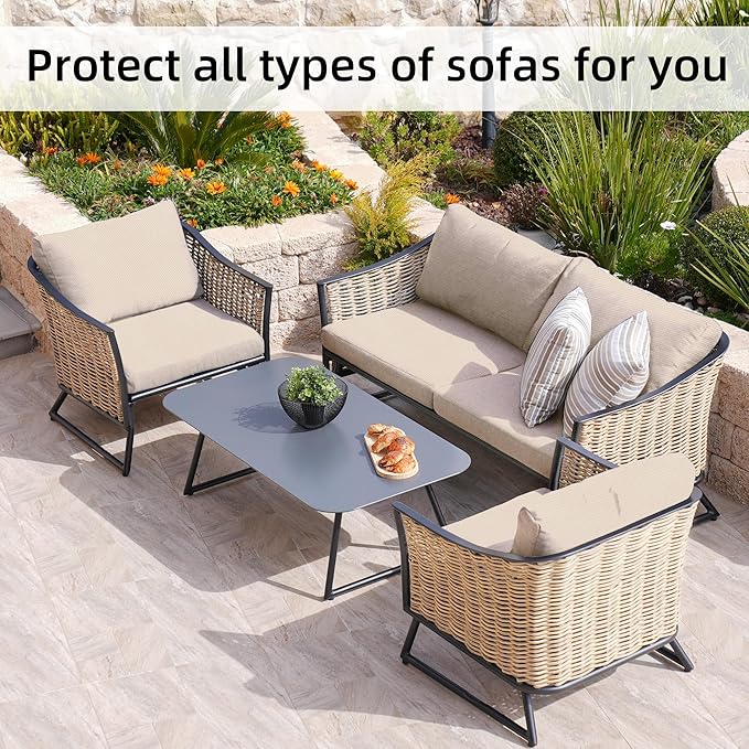 BIETYONE Patio Cushion Covers Outdoor Cushion Covers,Super Elastic Cushion Covers Replacement, Suitable for Outdoor Sofa Patio Couch Cover Replacement (8Pcs,Beige,Cover Only)