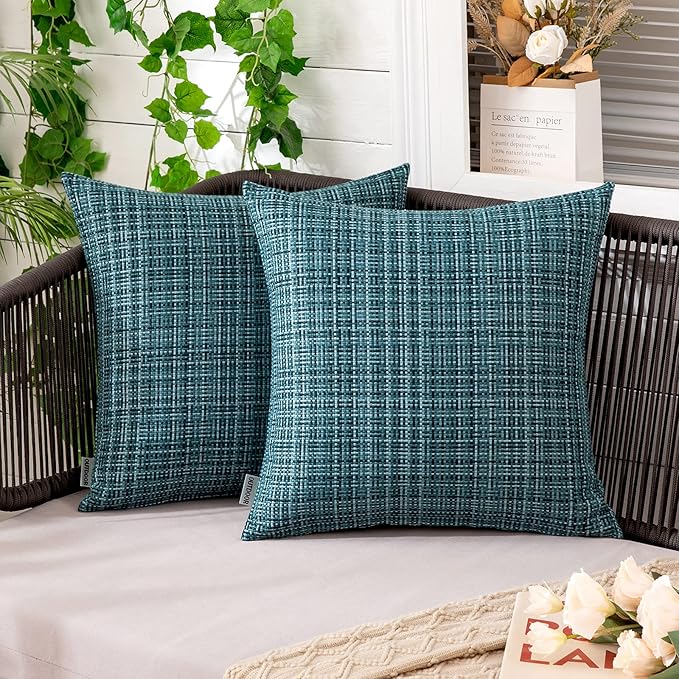 MIULEE Outdoor Waterproof Throw Pillow Covers Decorative Farmhouse Water Resistant Spring Cushion Covers for Tent Patio Garden Couch Sofa Pack of 2, 18x18 Inch Teal