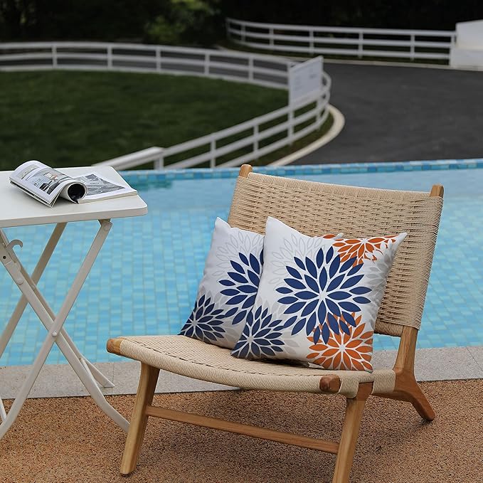 DFXSZ Blue Orange Outdoor Flower Pillow Covers 18x18 Inch Set of 2 White Colored Throw Pillows Outdoor Waterproof Decor for Living Room Sofa Patio Funiture Garden Floral Polyester pillow covers 002C18