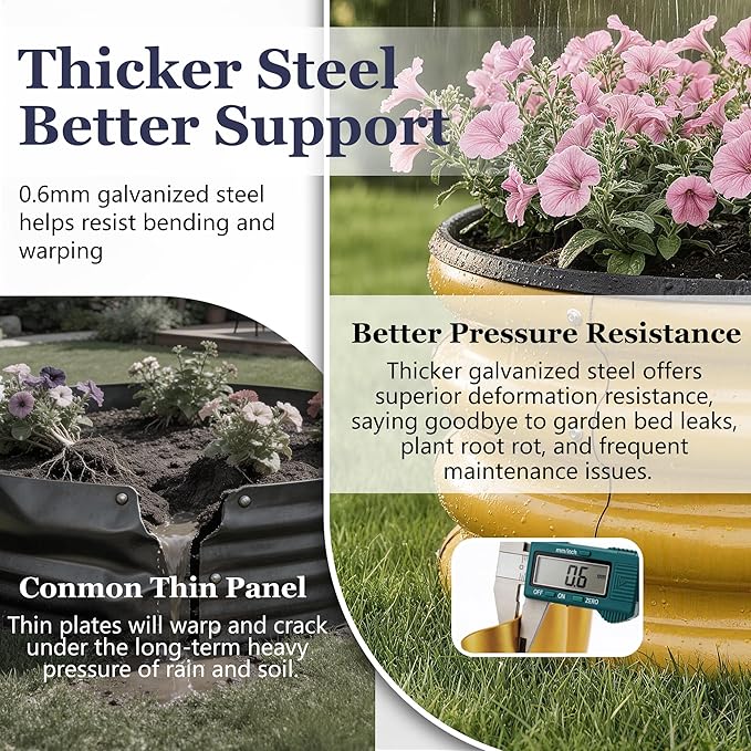 2 x 2 x 1 ft Round Raised Garden Bed, Yellow 1 Pack 0.6 mm Thick Galvanized Steel Planter Box with Double Layer Paint and Safety Edge Trim for Vegetables Flowers Herbs Outdoor Garden