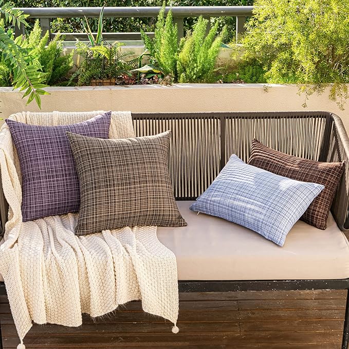 MIULEE Outdoor Waterproof Throw Pillow Covers Decorative Farmhouse Water Resistant Cushion Covers for Tent Patio Garden Couch Sofa Pack of 2, 20x20 Inch Brown