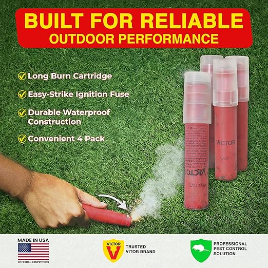 Victor Quick-Strike Mole & Gopher Gassers – 48 Total Gassers, Self-Igniting Burrow Pest Control, Waterproof & Windproof, Long-Burn Outdoor Tunnel Treatment (12)