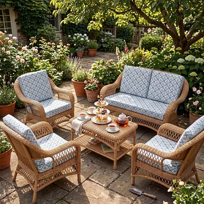 Newwiee 12 Pcs Patio Stretch Outdoor Cushion Covers Sofa Couch Cover Replacement Couch Slipcover Sofa Seat Chair Porch Patio Furniture Protector, Flexibility Washable(Pastel Series,Trellis Floral)