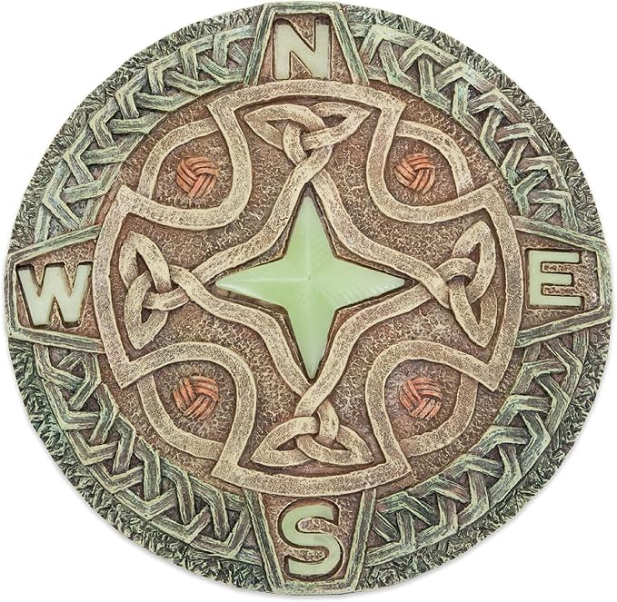 Bits and Pieces - Glow in the Dark Celtic Compass Garden Stone - Irish Garden Decor Yard Art Accent - 10" x 10" Round Durable Polyresin Stepping Pavers for Landscaping and Outdoor Pathways