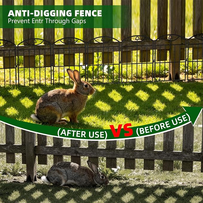 20 Panels Outdoor Decorative Garden Fence, 21 （ft） L x 24 (in) H, Black Rustproof Metal Wire Panel Barrier Fence, Animal Barrier Fence, for Landscaping and Yard Decoration