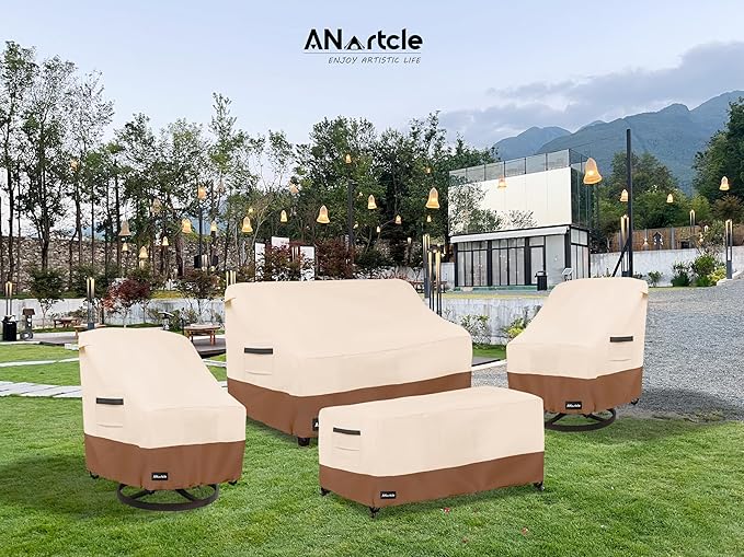 ANartcle Patio Coffee Table Cover, 600D Waterproof Heavy Duty Rectangular Outdoor Table Cover,Patio Furniture Covers,48 x 28 x 16 inch,Beige&Brown.