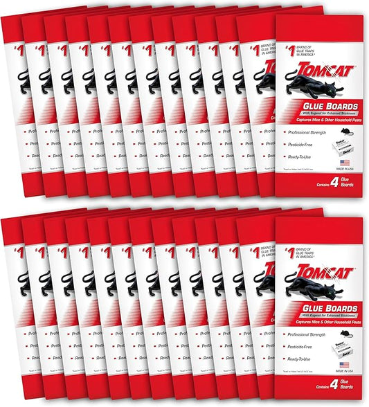 Tomcat Glue Boards with Eugenol for Enhanced Stickiness, Immediate Grip Glue Captures Mice, Cockroaches and Insects, Use Flat or Covered, Ready-To-Use, 26-Pack