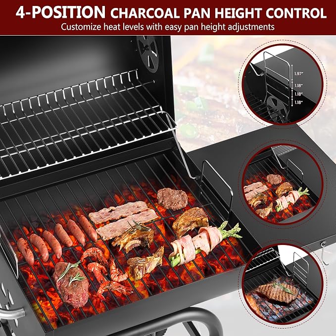 Barrel Charcoal Grill with Lid, 388 Sq.In Cooking Space & Wheels