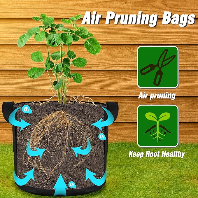 12-Pack 2 Gallon Grow Bags, Heavy Duty Fabric Pots with Handles, Reusable Plant Bags for Vegetable, Herbs & Flowers, BPA-Free, Breathable, Durable