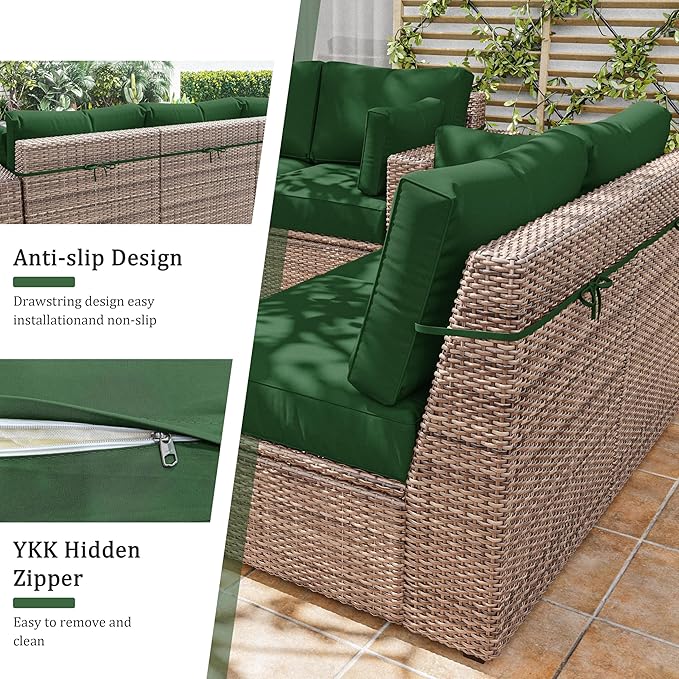 8p Outdoor Cushion Slipcovers Outdoor Patio Cushions Covers Replacement Waterproof with Zipper for 3-Seat Rattan Sofa Patio Furniture Cushion Covers, Covers Only