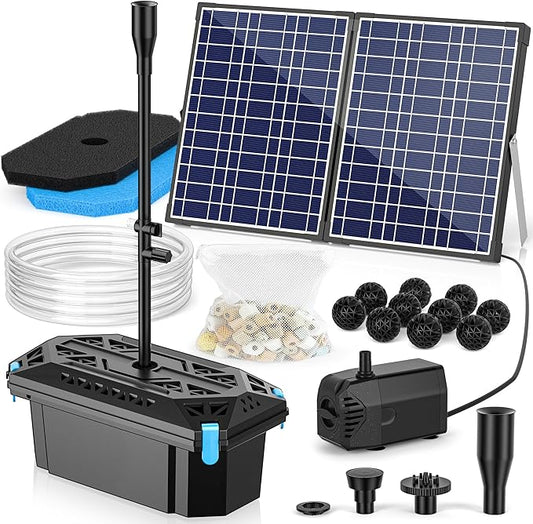 NFESOLAR 30W Solar Pond Filter Fountain Pump Kit, 200 GPH Submersible Water Pump with 7 Nozzles, 16.4ft Power Cable & 6.6ft Water Tubing, for Koi Ponds, Fish Tanks, Backyard Garden Decor