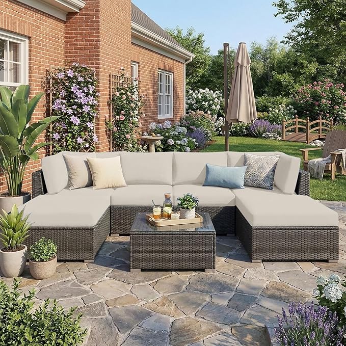 hyha Waterproof Outdoor Cushion Covers for Patio Furniture, Stretch Patio Chair Cushion Slipcovers, Coated UV Resistant Replacement Seat Covers, Solid Color (Taupe, 14PC)