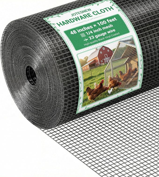 Jotesnew 1/4 inch Hardware Cloth, 48in x 100ft 23Gauge Hot Dipped Wire Mesh Roll, Black Coated Welded Wire Fence for Chicken Wire Mesh, Rabbit Cages, Poultry Netting, Garden