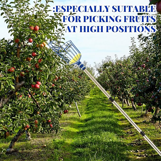 Colingmill 22.5ft Fruit Picker Pole with Basket, Telescoping Fruit Picking Tool with Soft Cushion, Extendable Harvester for High Trees, No Ladder Needed for Apple, Cherry, Orange, Citrus, Peach