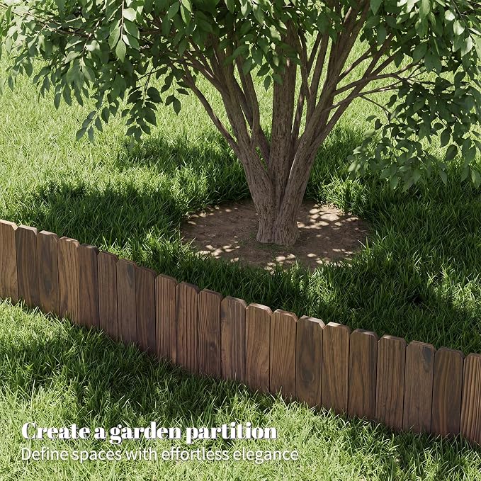 Garden Wooden Fence Edging, Burnt Wood Finish, Fir Wood,Outdoor Lawn Landscape Border (1, 7.87" Height)
