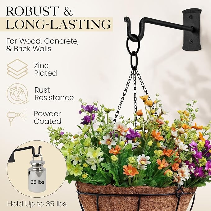 RTZEN Plant Hangers Outdoor or Indoor - Wrought Iron Metal Hanger Indoor Hook - Heavy Duty Wall Bracket Hooks for Hanging Plants Baskets Lanterns Bird Feeders - 2 Pack (Black Shepherds Hooks 10")